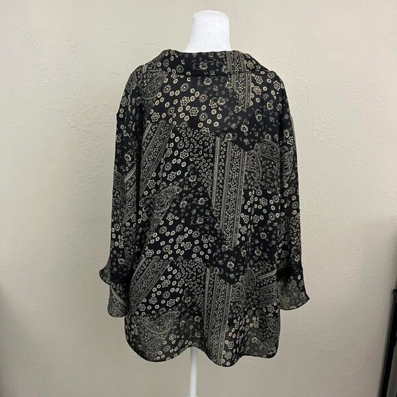 vintage 90s black paisley plus size boho whimsygoth grunge button up over shirt - Picture 4 of 8